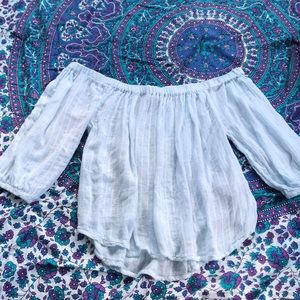 Light blue off the shoulder blouse